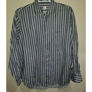 Peter Millar Men's XL Blue Long Sleeve Cotton Striped Casual Button-Up Shirt